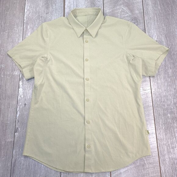 Lululemon Shirt Mens Medium Airing Easy Heathered Dew Green Button Performance - Picture 1 of 6
